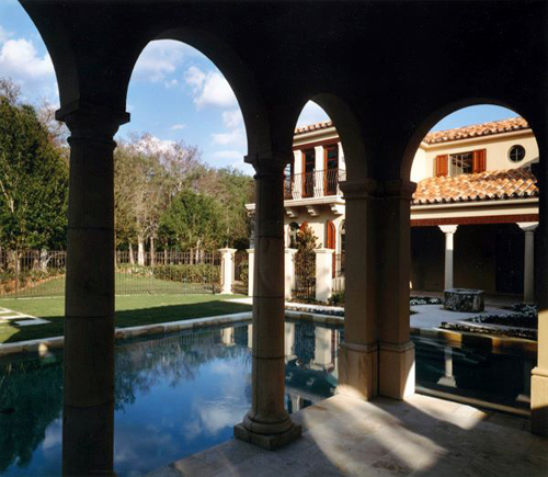 VIEW THROUGH WATER GARDEN PAVILION COLONNADE