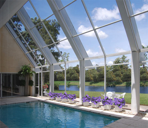 POOL OVERLOOKING LAKEFRONT BEYOND