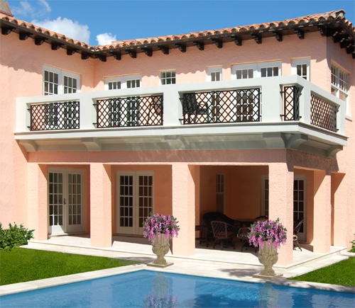 FACADE DETAIL AND POOL VIEW